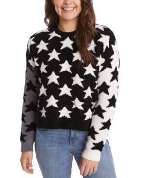 Sundown by Splendid Women's Black, Gray, & White Fuzzy Star "Erin" Sweater, M